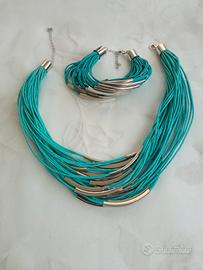 Parure collana e bracciale turchese e acciaio
