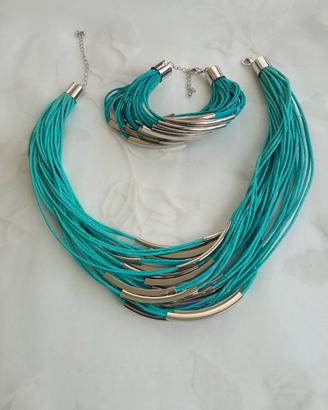 Parure collana e bracciale turchese e acciaio
