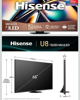 Hisense TV 65" Mini-LED 165Hz 4K 2025 65U8Q,