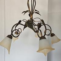 Lampadario pendente 5 luci fantasia fiori bronzo