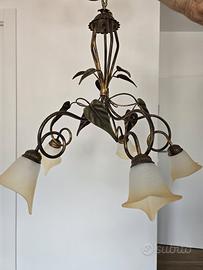Lampadario pendente 5 luci fantasia fiori bronzo