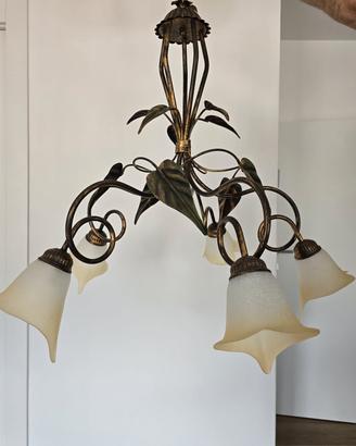 Lampadario pendente 5 luci fantasia fiori bronzo