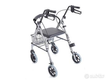 Rollator pieghevole con seduta imbottita e cestino