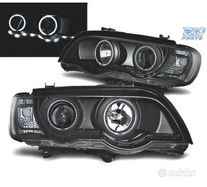 FARI XENON BMW X5 E53 99-03 ANGEL EYES FONDO NERO 