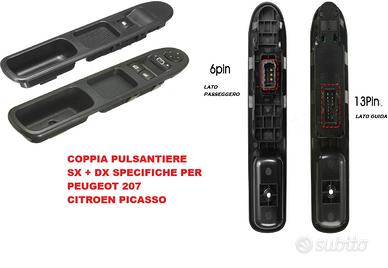 SX+DX Pulsantiera Alzavetro PEUGEOT 207 CITROEN C3
