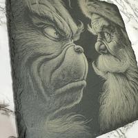 Tagliere ardesia inciso a laser grinch babbo natal