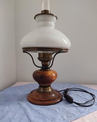 abat-jour in ottone, legno anticato con campana