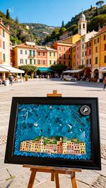 Quadro Bottiglia Gin Portofino, con resina