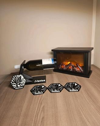 Set Vino Stampato in 3D – Portabottiglie + Sottobi