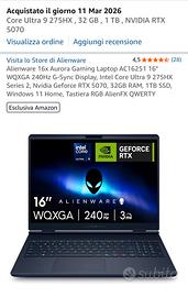 Laptop Alienware Aurora 16X - come nuovo