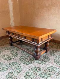 Tavolino basso in legno con 2 cassetti, stile vint