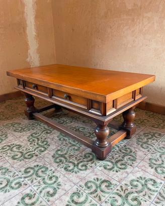 Tavolino basso in legno con 2 cassetti, stile vint