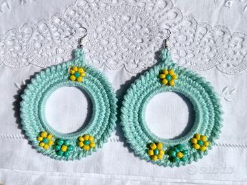 orecchini pendenti all' uncinetto verde acqua 
