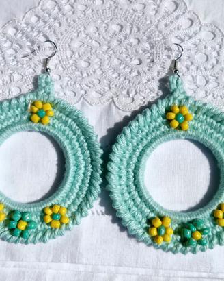 orecchini pendenti all' uncinetto verde acqua 
