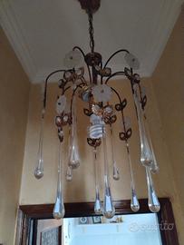 2 lampadari vintage con gocce in vetro 