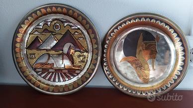 Coppia Rari Piatti Egiziani in rame