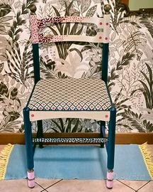 SEDIA VINTAGE IN LEGNO DIPINTA A MANO