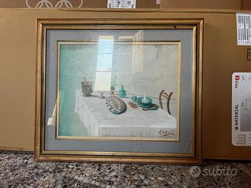 Quadro natura morta vintage con cornice dorata fir