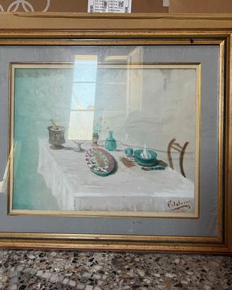 Quadro natura morta vintage con cornice dorata fir