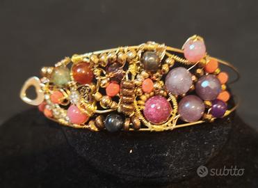 bracciale fascia agata,cuore,ematite, cristalli 