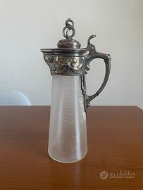 Brocca in claret WMF in peltro e vetro Art Nouveau