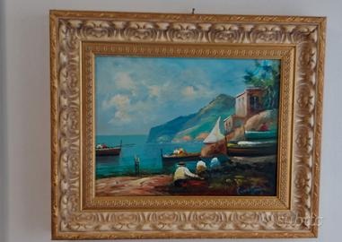 Quadro con marina di Sorrento dipinto a mano.