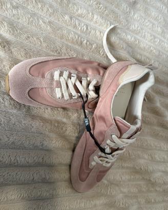 Sneakers Zara rosa in camoscio e tessuto