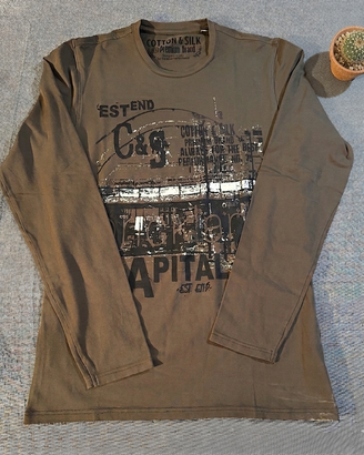 Cotton&Silk t-shirt long-sleeve marrone casual XL