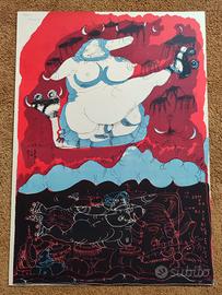 Toni Zancarano Litografia a colori satira Firma 