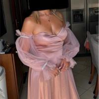 Abito lungo da cerimonia rosa cipria