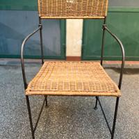 Sedia Vintage in Ferro Battuto Rattan Intrecciato