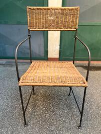 Sedia Vintage in Ferro Battuto Rattan Intrecciato