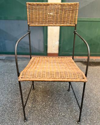 Sedia Vintage in Ferro Battuto Rattan Intrecciato