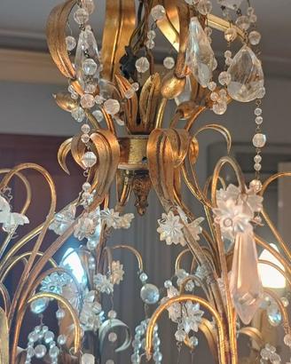 Lampadario Vintage in Cristallo e metallo dorato