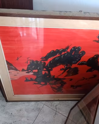 Dipinto Vintage "M. Mangani" Fondo Rosso 