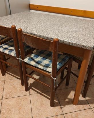 Tavolo da Cucina 130x80 + 6 Sedie Legno e Paglia