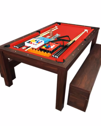 Tavolo da biliardo diventa tavolo Rich Red+Panche