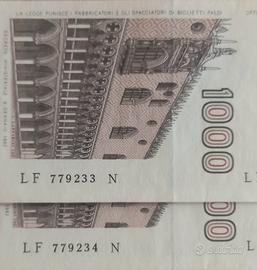 Coppia Banconote 1000 Lire Marco Polo CONSECUTIVE