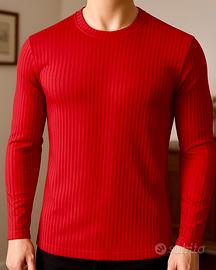 T-shirt maglietta rossa da uomo a maniche lunghe