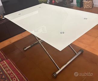 Tavolo regolabile in vetro temperato e acciaio