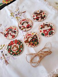 Set 6 Decorazioni In Legno Con Mezze Perle
