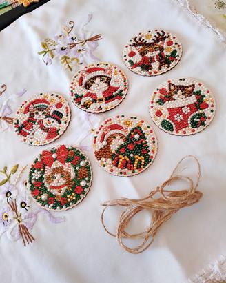 Set 6 Decorazioni In Legno Con Mezze Perle