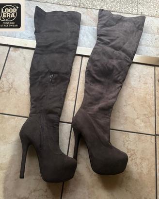 Stivali - cuissardes grigi 39 tacco 14 con plateau