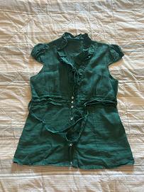 Camicia in lino verde scuro a maniche corte