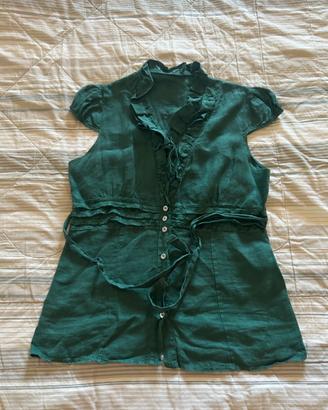 Camicia in lino verde scuro a maniche corte