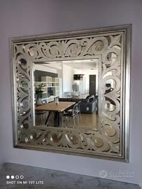 specchio legno foglia argento