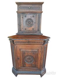 Angoliera doppio corpo Luigi XIV in noce