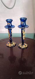 Coppia candelabro vetro soffiato
