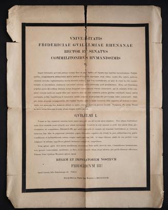 Manifesto Università di Bonn 1888 Guglielmo I 