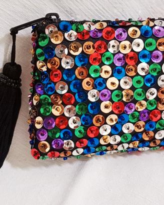 Mini pochette con paillettes multicolor, anni '90